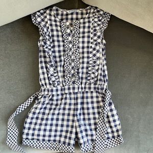 Barely used blue and white short romper with sash